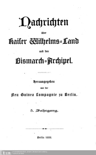 Nachrichten über Kaiser Wilhelms-Land und den Bismarck-Archipel