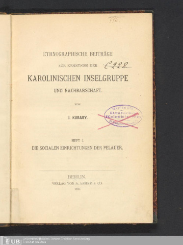 Die socialen [sozialen] Einrichtungen der Pelauer