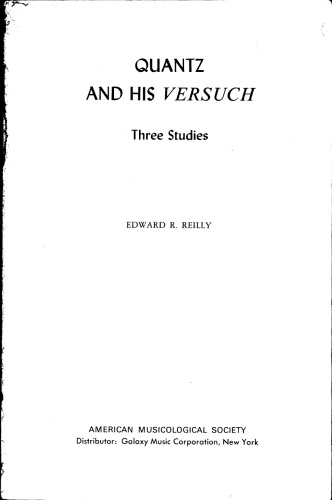 Quantz and His Versuch: Three Studies