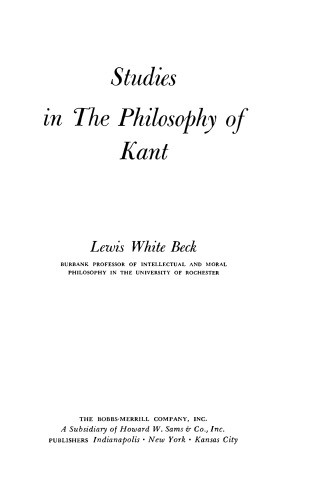 Studies in The Philosophy of Kant