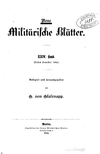 Neue Militärische Blätter / Erstes emester 1884