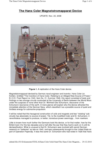 The Hans Kohler Coler Magnetstromapparat Device