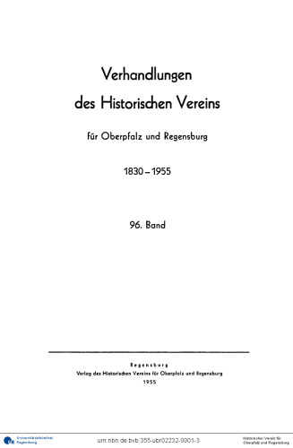 Verhandlungen des Historischen Vereins für Oberpfalz und Regensburg