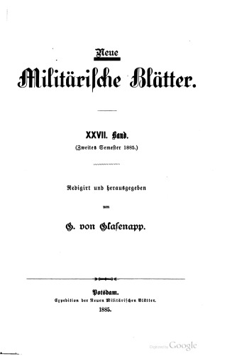 Neue Militärische Blätter / Erstes Semester 1885