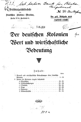 Der deutschen Kolonien Wert und wirtschaftliche Bedeutung
