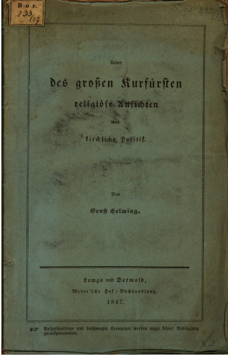 Über des Großen Kurfürsten religiöse Ansichten