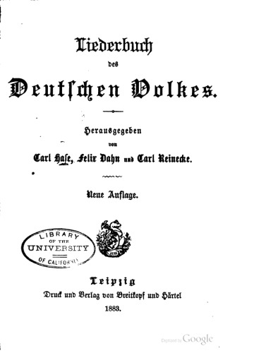 Carl Hase, Felix Dahn, Carl Reinecke - Liederbuch des deutschen Volkes