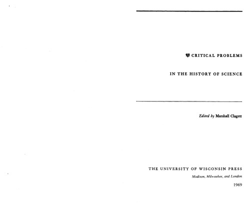 Critical Problems in the History of Science