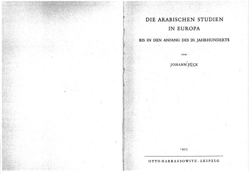 Die Arabischen Studien in Europa bis in den Anfang des 20. Jahrhunderts