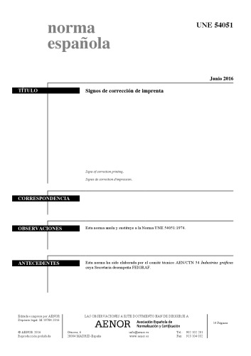 UNE 54051:2016 Signos de corrección de imprenta