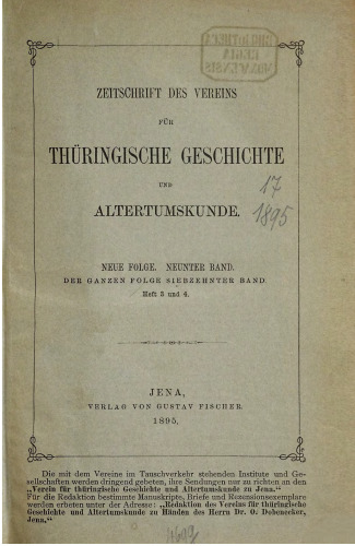 Zeitschrift des Vereins für Thüringische Geschichte und Altertumskunde