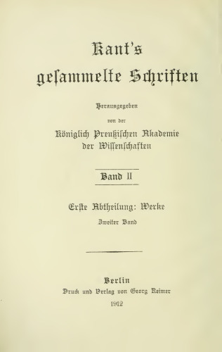 Werke / Vorkritische Schriften 1757-1777