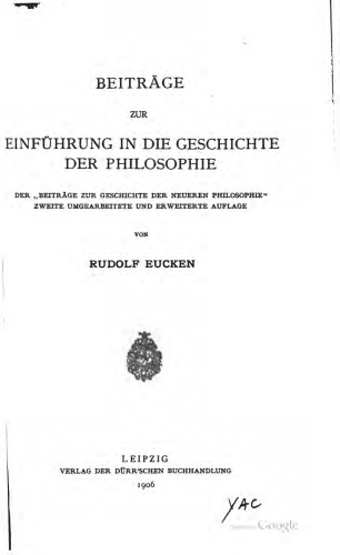 Beiträge zur Einführung in die Geschichte der Philosophie