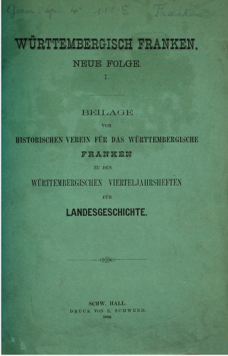 Württembergisch Franken Beilage vom Historischen Verein für das Württembergische Franken zu den WürttembergischenVierteljahresheften für Landesgeschichte