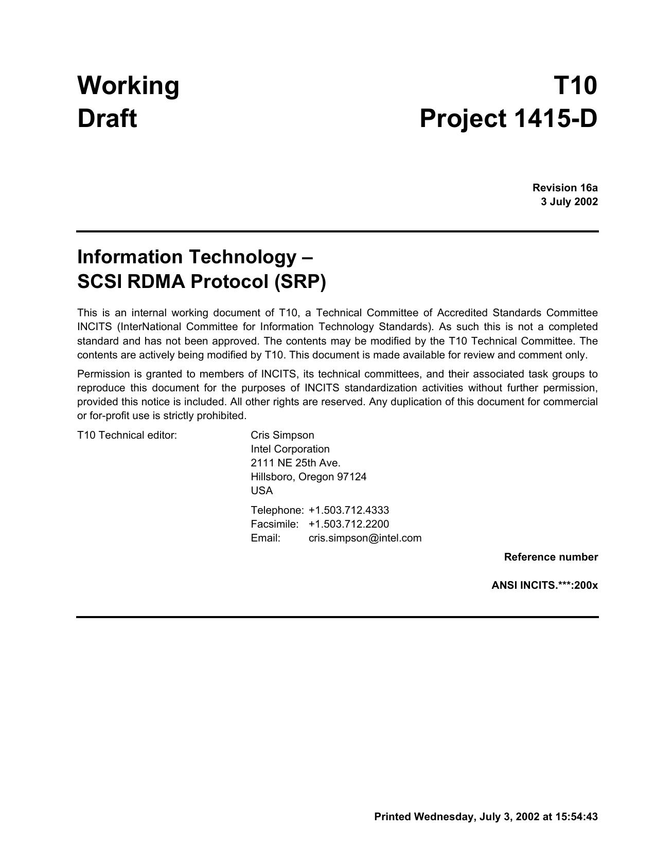 SCSI RDMA Protocol (SRP r16a)