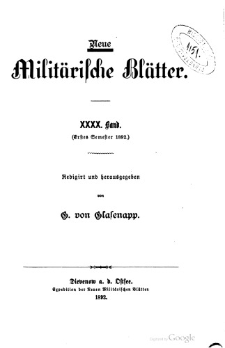 Neue Militärische Blätter / Erstes Semester 1892