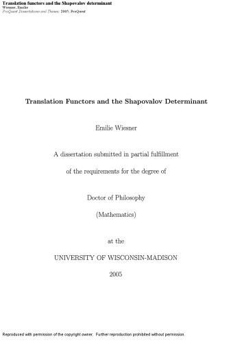 Translation Functors and the Shapovalov Determinant