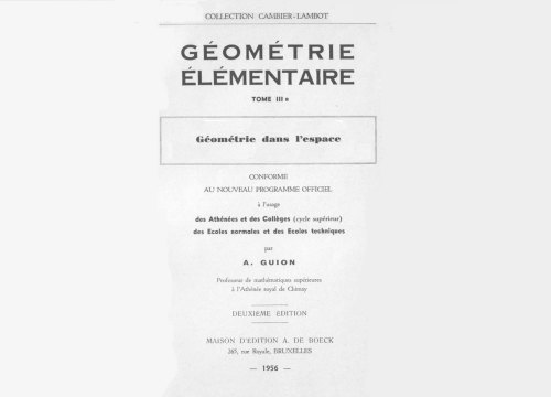 Géométrie éléméntaire - tome 3a - Géométrie dans l’espace