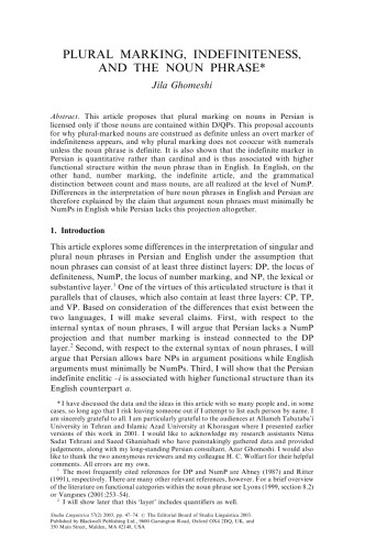 Plural Marking, Indefiniteness, and the Noun Phrase