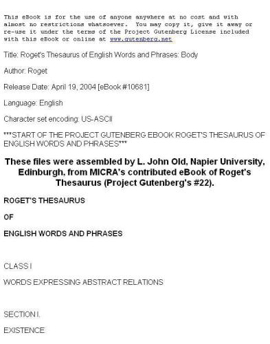 Roget's Thesaurus of English Words and Phrases
