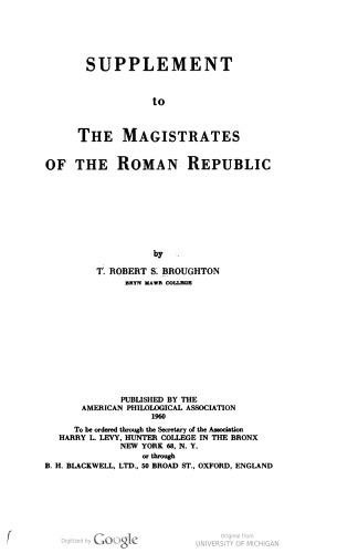 Supplement to the Magistrates of the Roman Republic