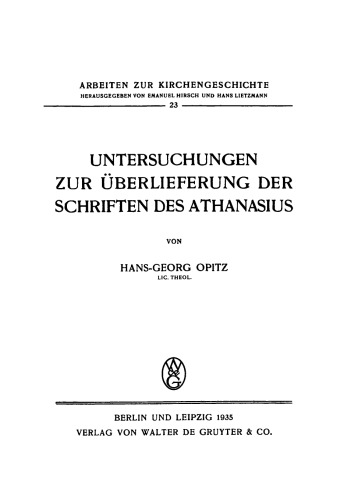 Untersuchungen zur Überlieferung der Schriften des Athanasius