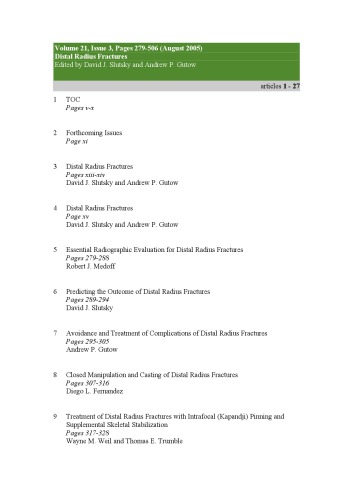 Distal Radius Fractures [issue of Hand Clinics, ol 21 no 3]