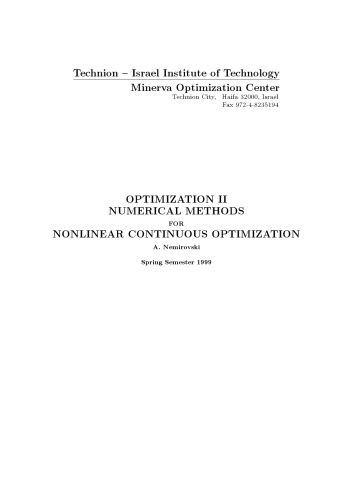 Optimization II.. Standard numerical methods for nonlinear continuous optimization.. lecture notes