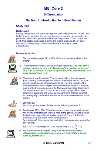 MEI C2 Study Resources Core2 Differentiation 1-2