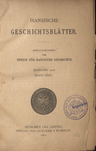 Hansische Geschichtsblätter (Jahrgang 1918)