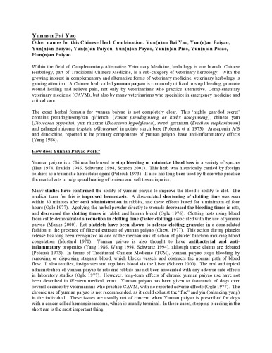 Yunnan Baiyao - Herbal Handout information