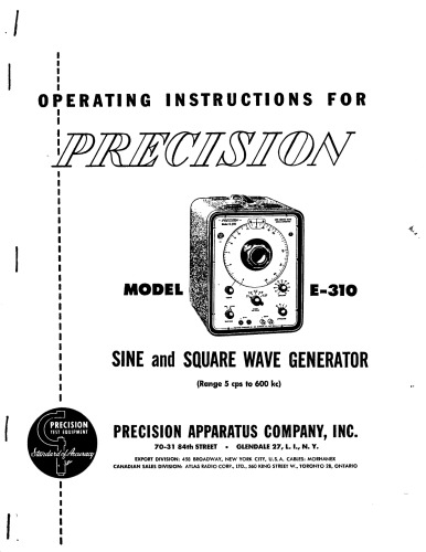 Precision Apparatus Co Model E-310 Sine and Square-Wave Generator