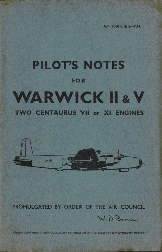 Pilot's Notes - Warwick II and V [A.P. 2068 C & E]