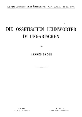 Die ossetischen Lehnwörter im Ungarischen