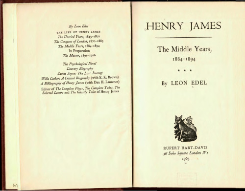 Henry James: The Middle Years 1884-94