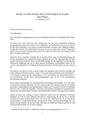 REDE AN DER ECOLE POLYTECHNIQUE IN PARIS