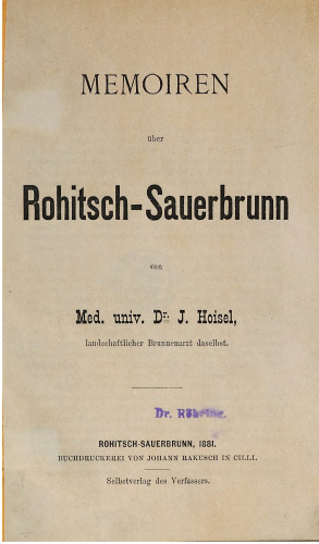 Memoiren über Rohitsch-Sauerbrunn