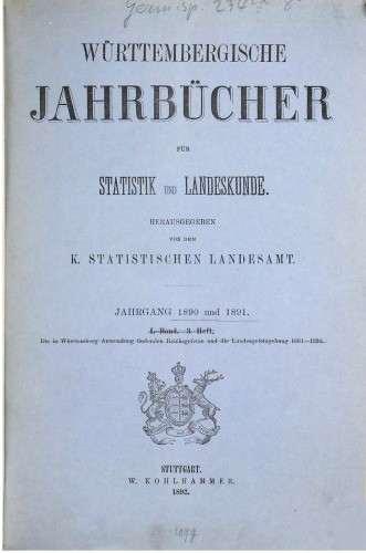 Württembergische Jahrbücher für Statistik und Landeskunde