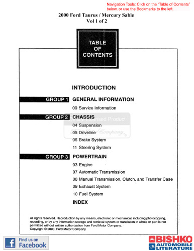 2000 Ford Taurus & Mercury Sable Service/Workshop Manual