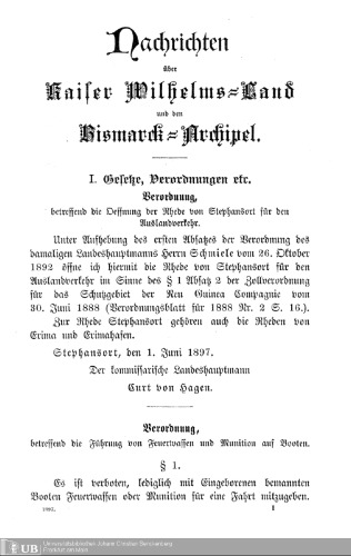 Nachrichten über Kaiser Wilhelms-Land und den Bismarck-Archipel