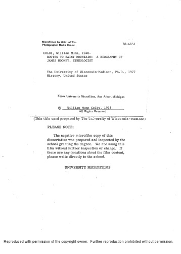[Dissertation] Routes to Rainy Mountain: A Biography of James Mooney, Ethnologist