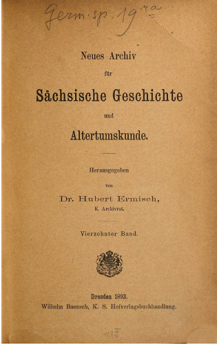 Neues Archiv für Sächsische Geschichte und Altertumskunde