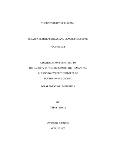 Hidatsa Morpho-Syntax and Clause Structure