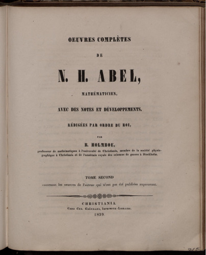 Oeuvres completes de N. H. Abel