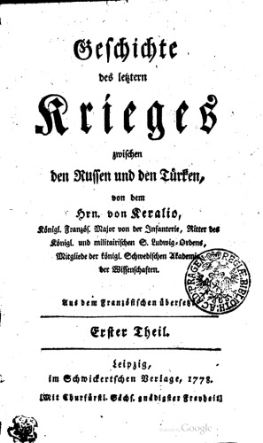 Geschichte des letztern Krieges zwischen den Russen und Türken
