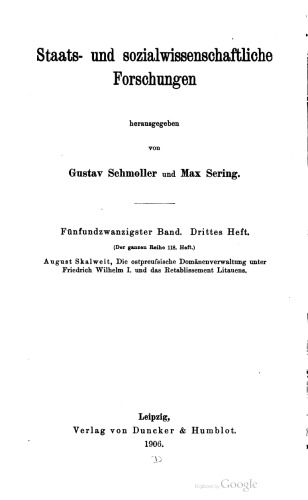 Die ostpreußische Domänenverwaltung unter Friedrich Wilhelm I. und das Retablissement Litauens