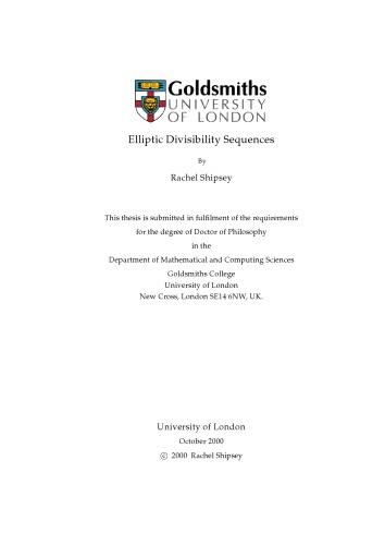 Elliptic Divisibility Sequences [PhD thesis]