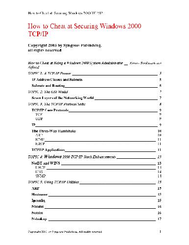 How to Cheat at Securing Windows 2000 TCP/IP