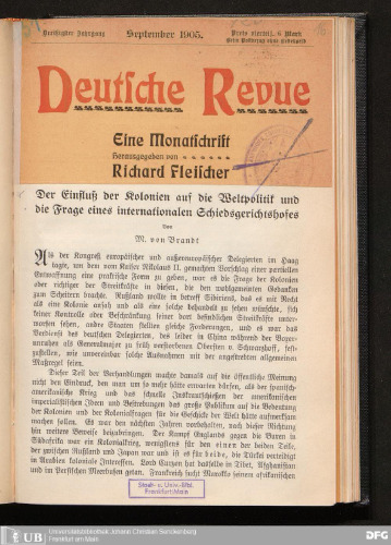 Der Einfluß der Kolonien auf die Weltpolitik und die Frage eines internationalen Schiedsgerichtshofes
