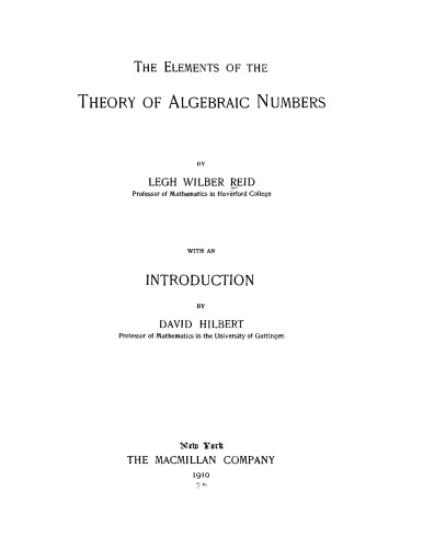 The elements of the theory of algebraic numbers